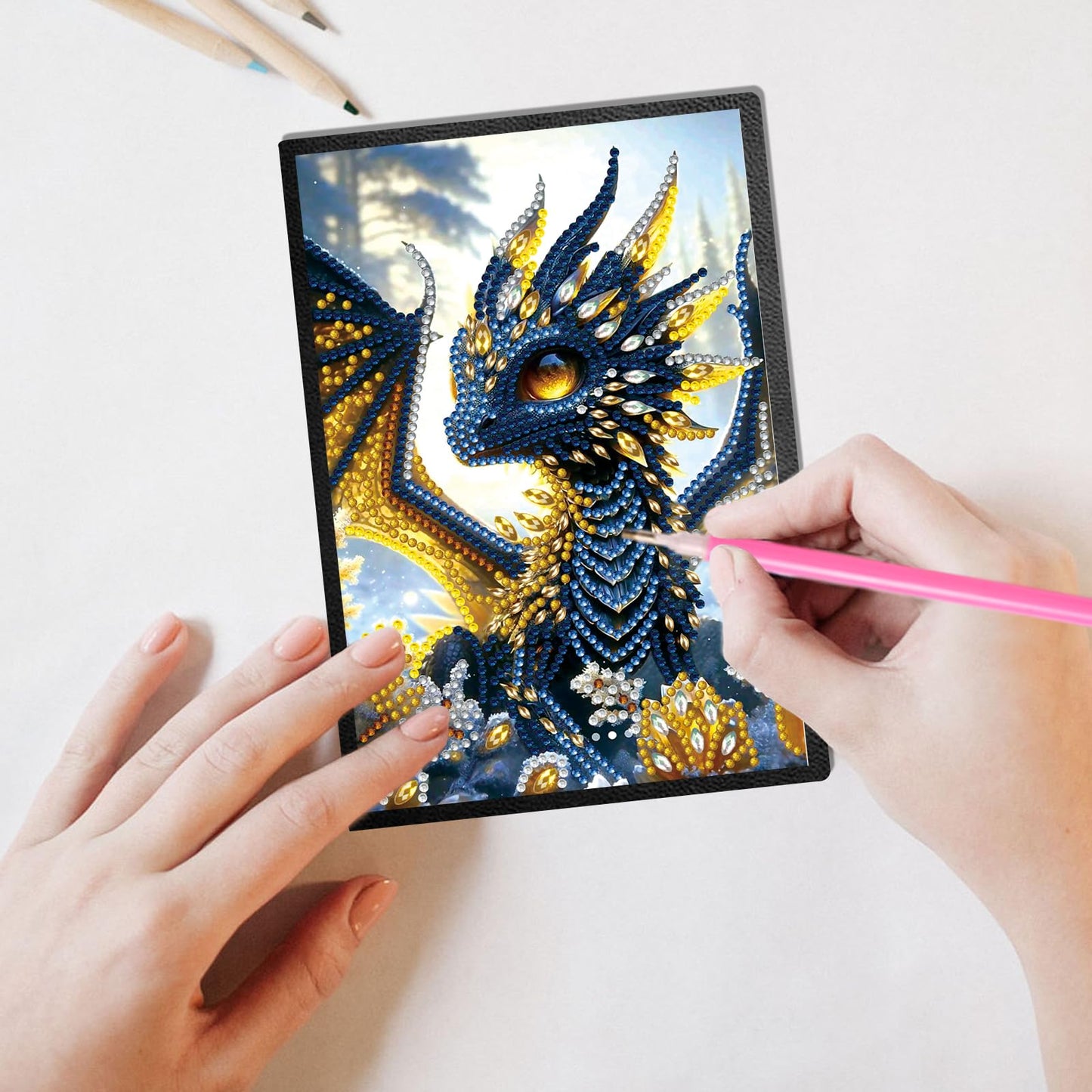 JISHSHAY Diamond Art Notebook Journal Dragon Diamond Painting Note Book Dragon Gem Art Sketchbook Mosaic Kits for Adults Diary Gem Painting Leather Journal A5 Notebook with Special Shaped Drills