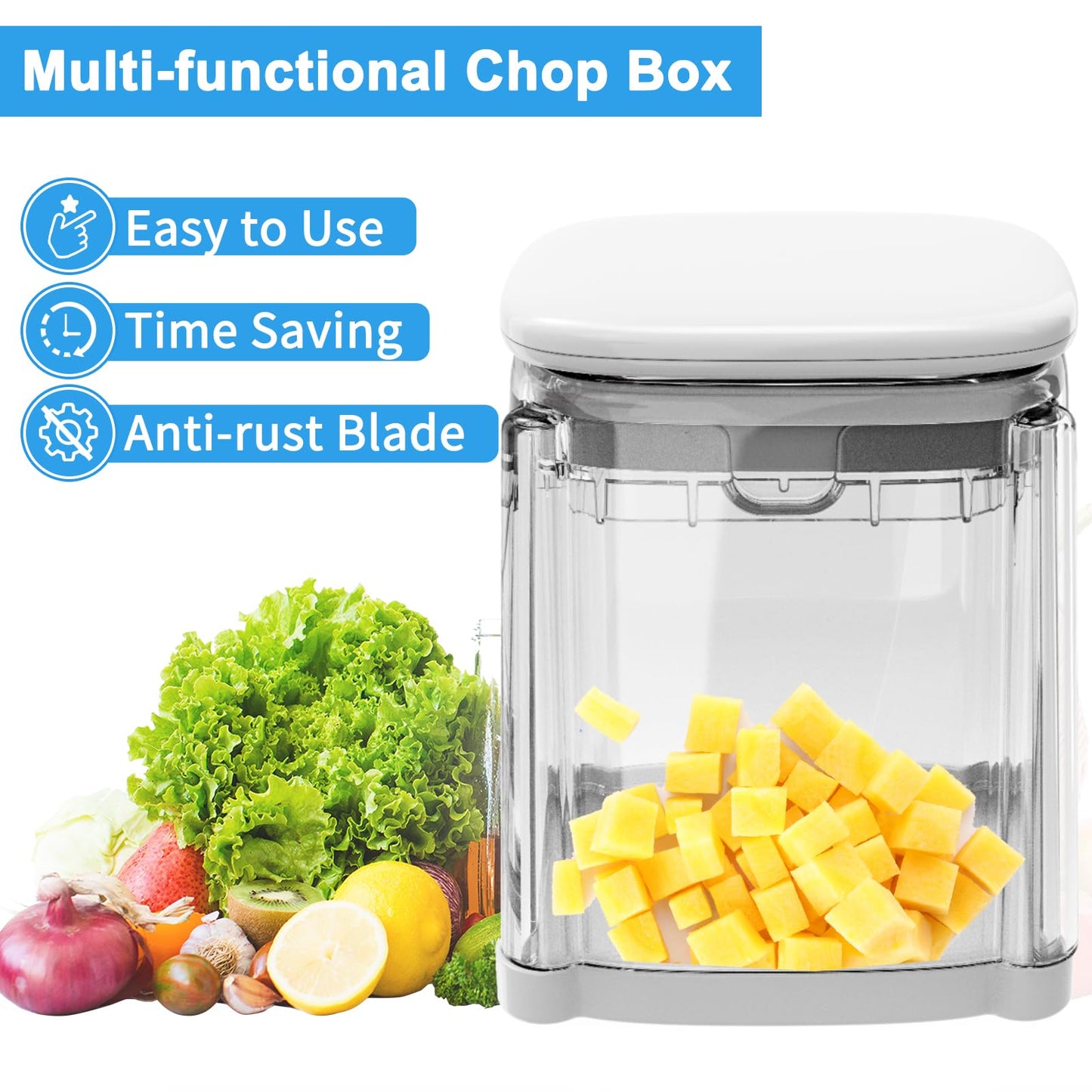 French Fry Cutter 4-in-1 – Potato Cutter for Fries, Onion Dicer, Food Chopper & Apple Slicer – Manual Hand Vegetable Cutter with 4 Blades