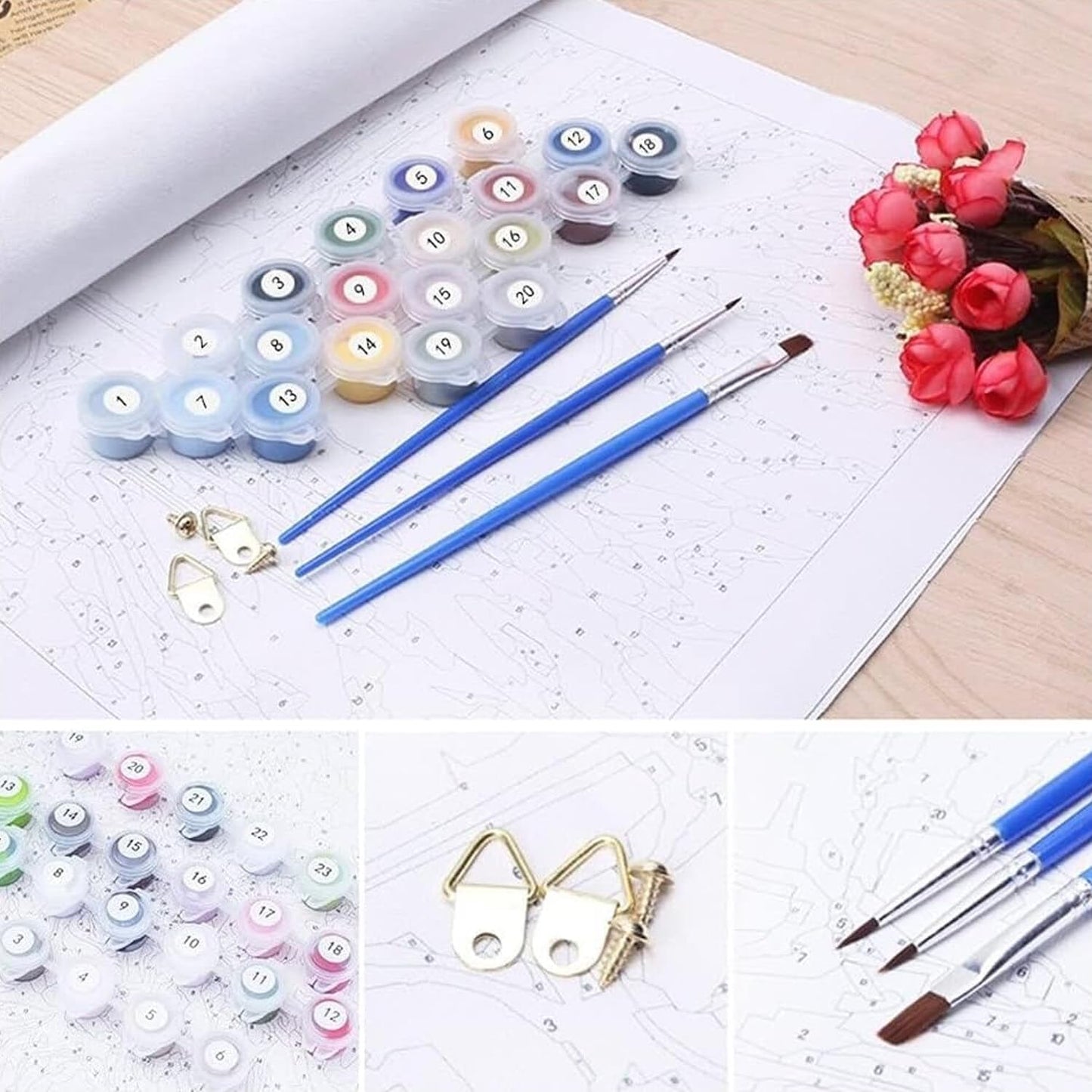 4 Pack Framed Paint By Numbers Kit for Adults Beginner Fruit Adult Paint By Number Kits on Canvas Green Plant Painting By Numbers for Adults with Frame Diy Painting Kits for Home Wall Art 8x8 Inch