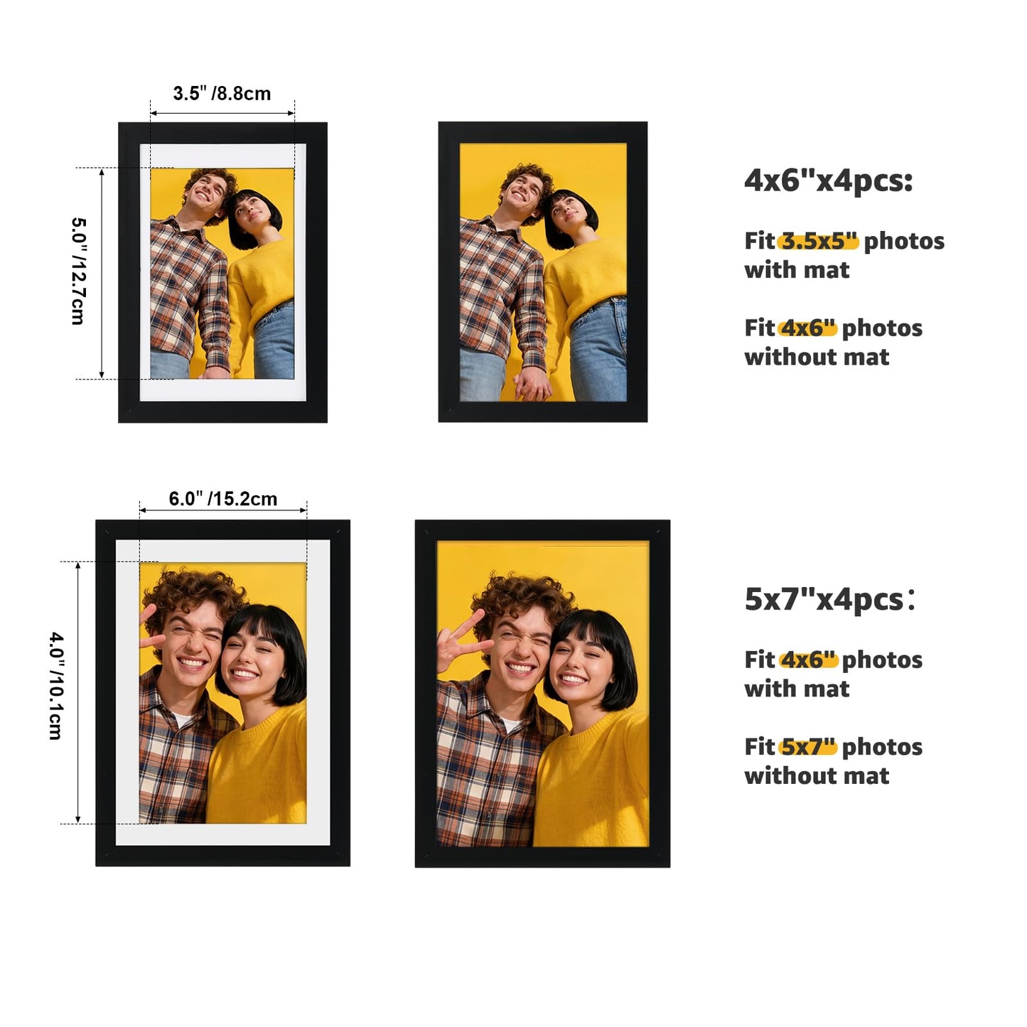 Giftgarden Multi Sizes Picture Frame Set 10 Pack, Assorted Black Photo Frames Collage with Moon Phase Mats for Wedding Gift Anniversary Gallery Wall Display