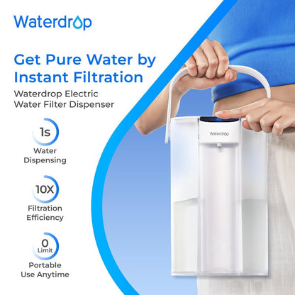 Waterdrop ED01W Electric Water Filter Pitcher, Reduce 99.6% of Lead and 45+ Impurities, 15-Cup 200-Gallon Capacity, Rechargeable Instant Dispenser, NSF/ANSI 42&53&401&372, Does not Lower TDS, White