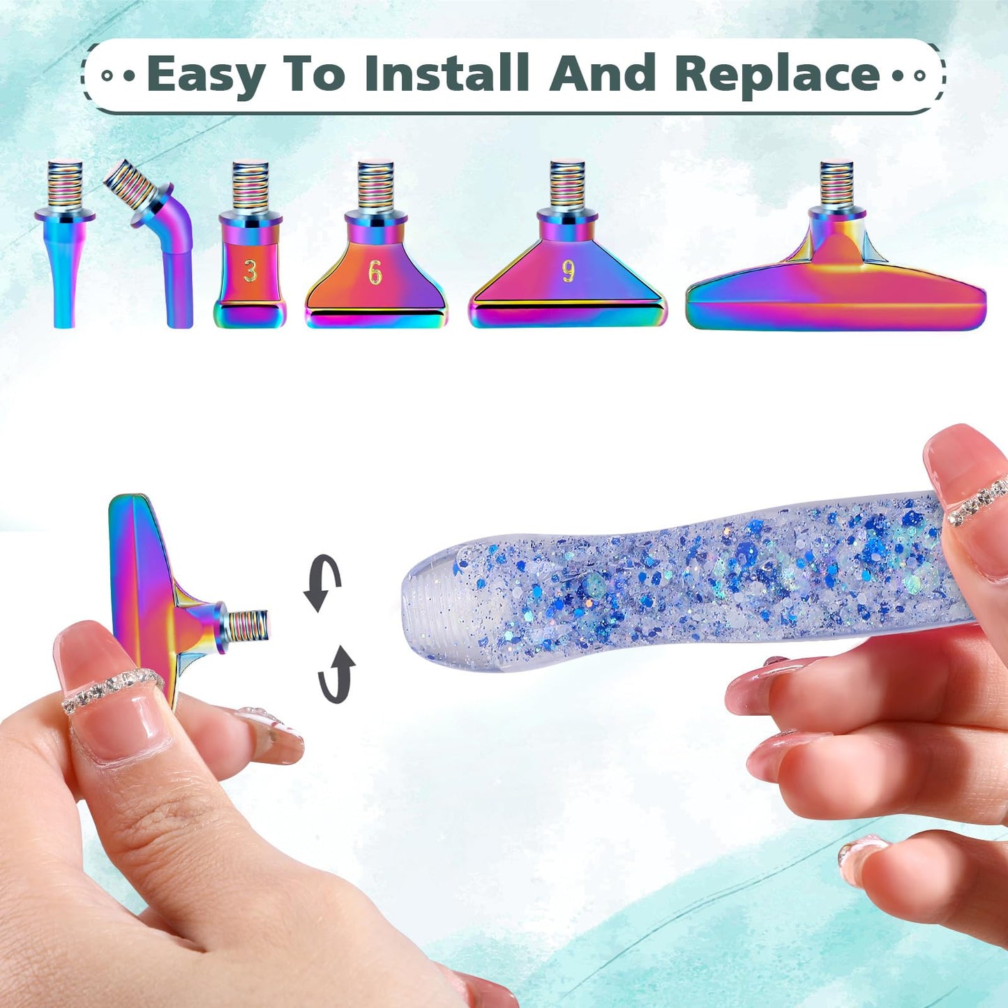 DoreenBow 13Pcs Diamond Art Painting Pen Accessories - Multi Placer Tips, Luminous 5D Diamond Art Painting Tools with 6 Clay, Blue