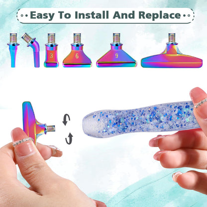 DoreenBow 13Pcs Diamond Art Painting Pen Accessories - Multi Placer Tips, Luminous 5D Diamond Art Painting Tools with 6 Clay, Blue