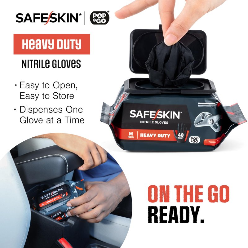 SAFESKIN Heavy Duty Nitrile Disposable Gloves, Pack of 160, Powder Free, Black - Plumbing, Gardening, Painting, Food Handling