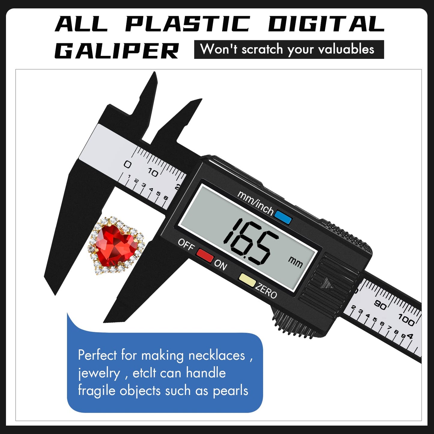 Simhevn Electronic Digital Calipers, inch and Millimeter Conversion,LCD Screen displays 0-6" Caliper Measuring Tool, Automatic Shutdown, Suitable for DIY/Jewelry Measurement (New150mm Black Plastic)