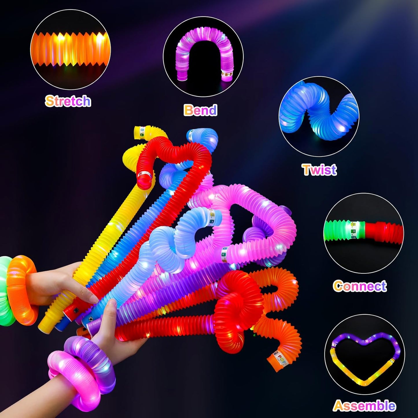 UrChoice Glow Sticks - 8PCS LED Pop Tubes for Parties | Glow Necklaces & Bracelets for Imaginative Play