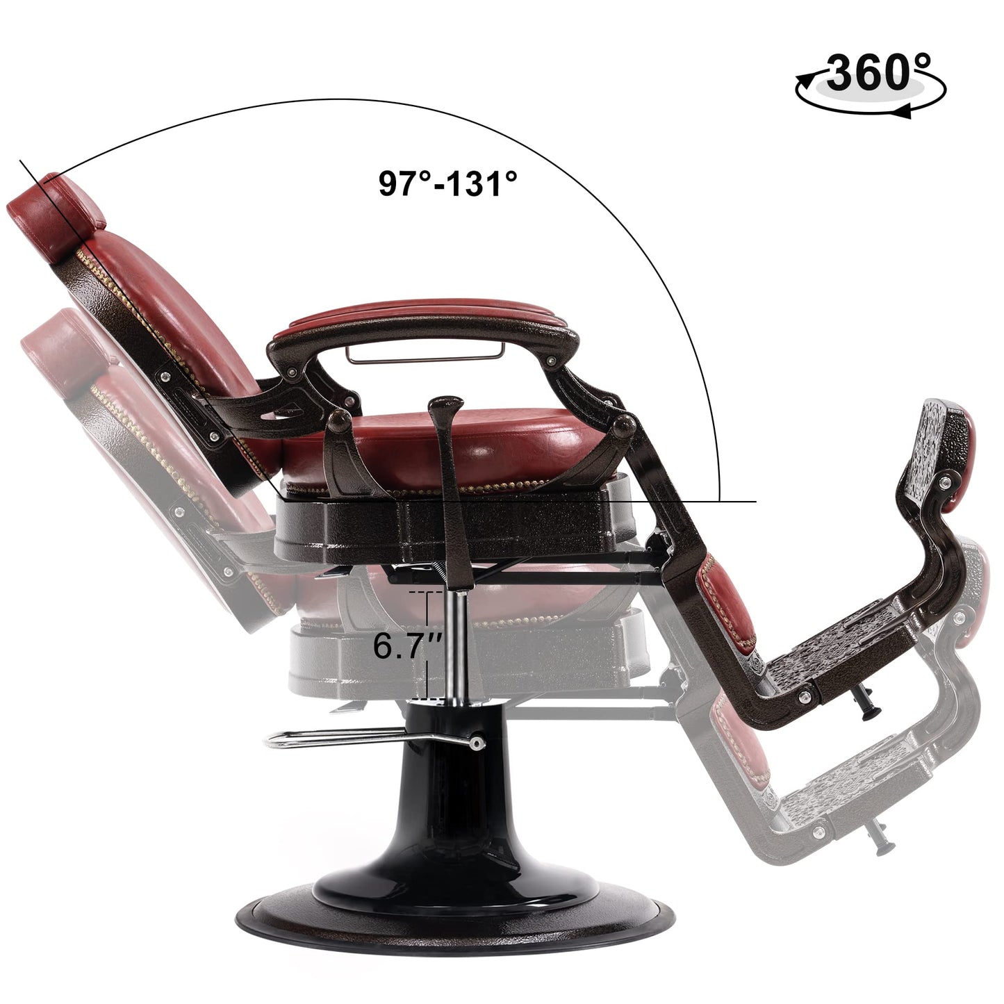 BarberPub Heavy Duty Metal Vintage Barber Chair All Purpose Hydraulic Recline Salon Beauty Spa Chair Styling Equipment 9201 (Red)