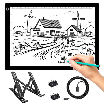 A4 LED Light Pad for Tracing, Adjustable Brightness Drawing Light Board forDiamond Painting, Vinyl Weeding, Sketching & Tattoo Transfer, USB PoweredEye-Care Light Box for Kids & Artists