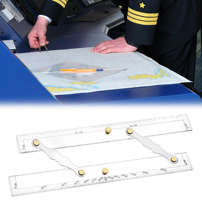 QWORK Parallel Ruler with Clear Markings, 12 in Navigation Plotting Tool, Clear Scale Nautical Plotter, Mapping Points to Pull Parallel Ruler
