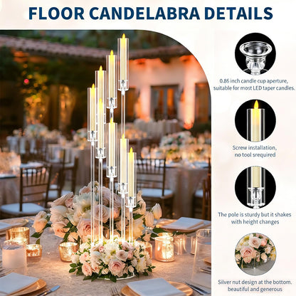 4PCS 8 Arms Clear Candelabra Candle Holder for Wedding, Candelabra Centerpieces for Tables Clear Candlesticks Holder for Housewarming Valentine's Day Easter Gift Birthday Party Fireplace Decor