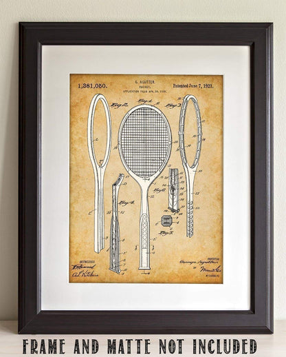 Tennis Racket Patent Print - 11x14 Unframed, Great Sports Bar Decor and Gift for Tennis Enthusiasts