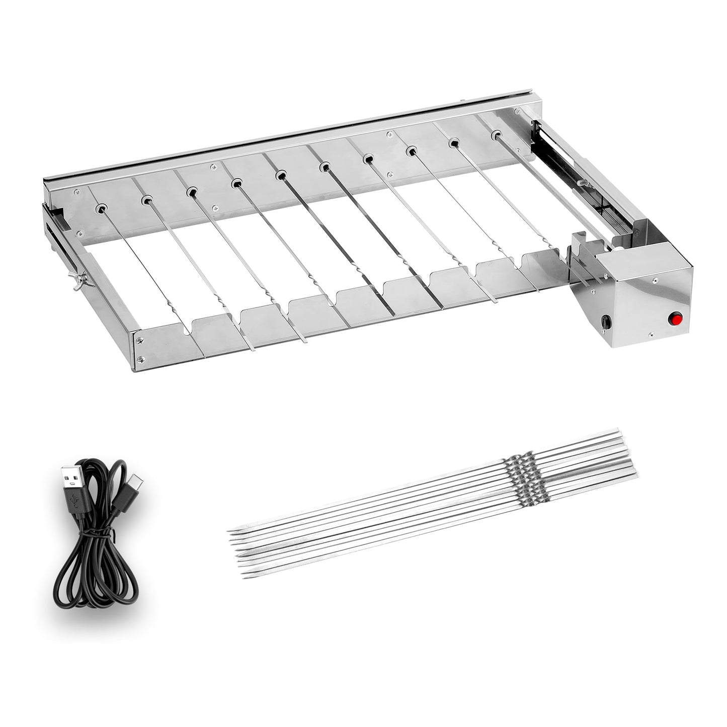 WILLBBQ Electric Rotisserie Grill Kit with Auto Rotating Skewer Turner, 20 Stainless Steel Skewers, Adjustable Width up to 11.8" for Charcoal BBQ, Kabobs, Chicken, Meat(20" L x 7" W)
