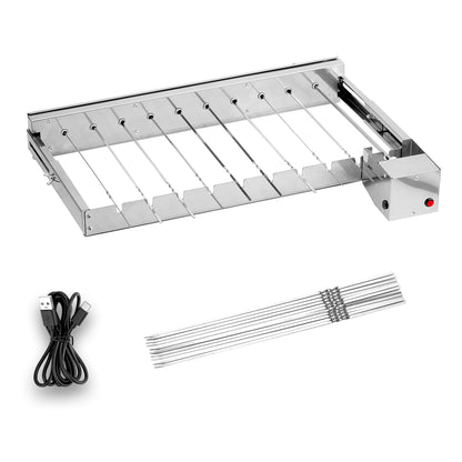 WILLBBQ Electric Rotisserie Grill Kit with Auto Rotating Skewer Turner, 20 Stainless Steel Skewers, Adjustable Width up to 11.8" for Charcoal BBQ, Kabobs, Chicken, Meat(20" L x 7" W)