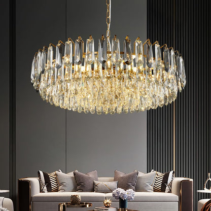 XIAOQIWU 31.5" Gold Crystal Chandeliers Modern3-Tier Luxury Crystal Pendant Light Ceiling Pendant Lighting for Dinning Room Living Room Foyer