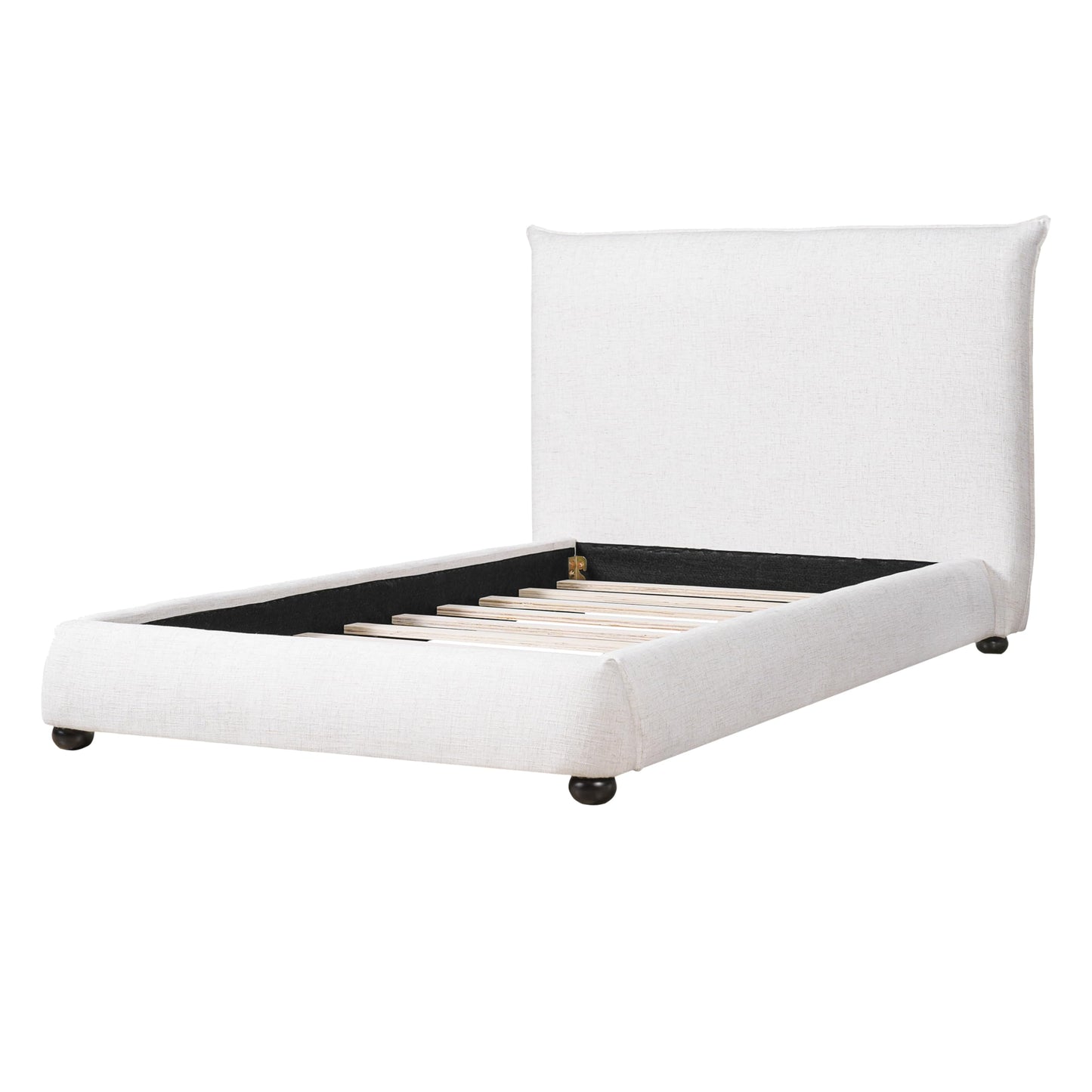 Merax Modern Upholstered Platform Bed with Linen Pillow-Back Headboard, Twin Size Wood Floor Bed Frame with High Wingback, No Box Spring Needed, Easy Assemble, Beige