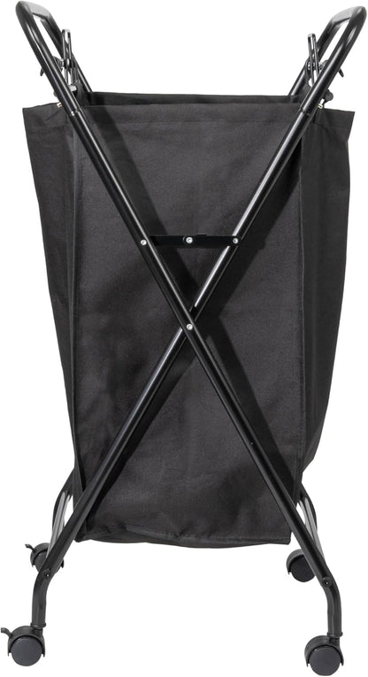 2 Household Essentials Rolling Laundry Hamper, Heavy Duty Canvas Bag, Load Capacity, Foldable Frame, Black Bag