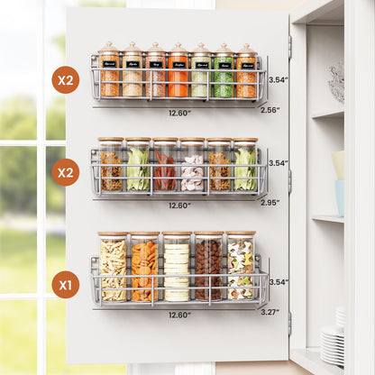 5 Pack Spice Rack Seasoning Organizer Wall Mount, Screw or Adhesive Hanging Shelf Basket Spice Organizer Shelf for Kitchen, Black
