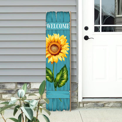 PEROUU Sunflower Welcome Wooden Sign,Spring Rustic Porch Sign for Front Door Decorations, Front Porch Decor Home Hanging Signs Wall Sign 31.5" H