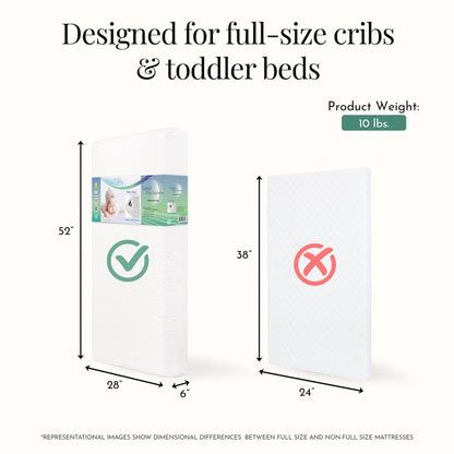 Evolur Comfort Balance Plus Supreme 260 Coil Inner Spring Crib & Toddler Mattress, Waterproof, Green Guard Gold Certified, Removable Cover, White, Crib