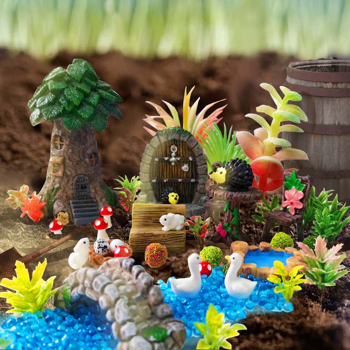 QuarenDen 48 Pcs Fairy Garden Accessories, Micro Landscape Ornaments Kit, Terrarium Miniatures, Fairy Village Accessories, Mini Figurines for Crafts to DIY Miniature Garden