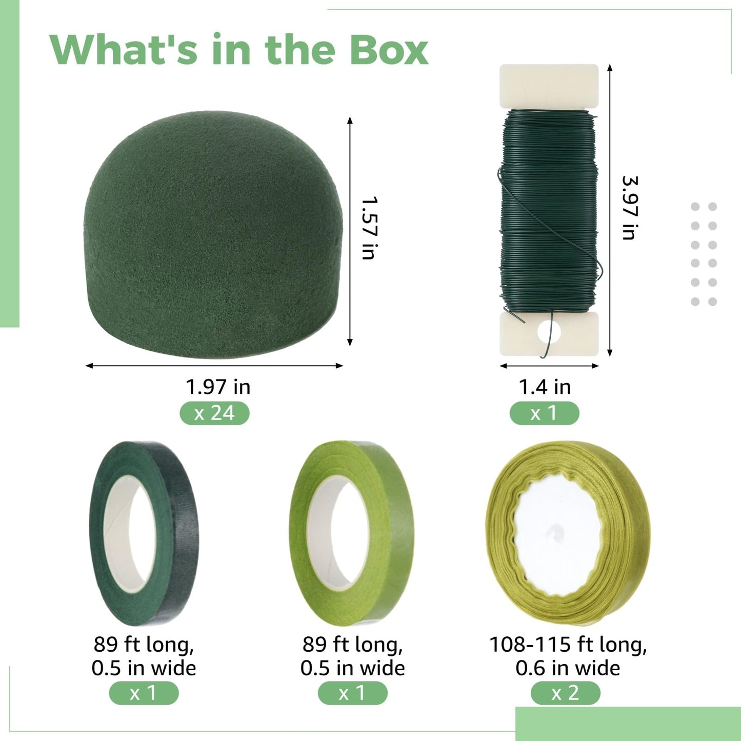 24 Pcs Mini Floral Foam Holder Set, Round Floral Foam Blocks with Florist Wire, Green Tape and Ribbon, Flower Arrangement Supplies for Wine Bottle Decor, DIY Craft