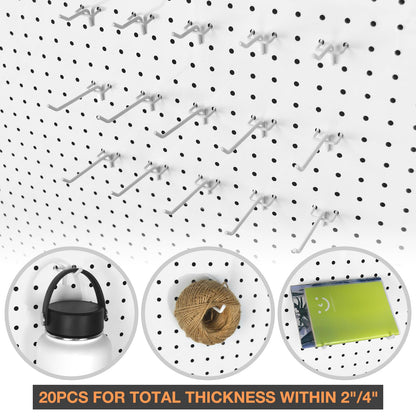 G.CORE 24-Pack Pegboard Hooks, 2" 4" Peg Board Tool Utility Hangers Fit 1/4" Pegboards, Heavy Duty Metal Shelving Brackets, Wall Organizers and Storage for Craft Room Garage Workbench Office (White)