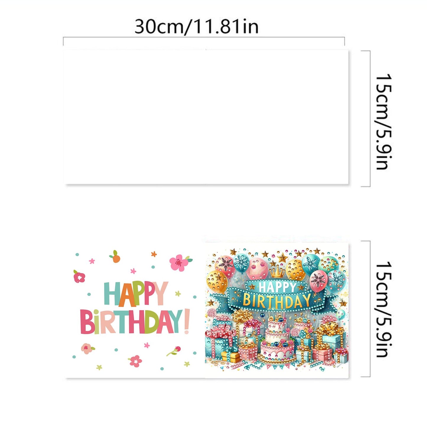 DIY Diamond Greeting Cards Set, 5D DIY Diamond Art Painting Festival Style Greeting Card, DIY Christmas Card Making Kits for Family Friends Handmade Gift-#28-Birthday