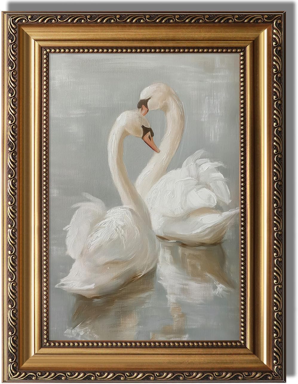 12x16 KBKBART Vintage Framed Wall Art for Living Room, Farmhouse White Swan Vintage Painting Canvas Wall Art Prints