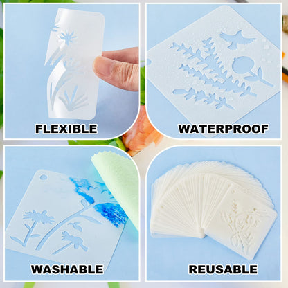 Teling 80 Pcs Flower Stencils Spring Bouquet Painting Stencils Reusable Wildflower Small Botanical Floral for Painting on Wood Wall Canvas Crafts Home Furniture Sign, 3 x 3 Inch