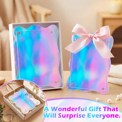 Wenqik 6 Pack Iridescent Wavy Magnet Picture Frames for Refrigerator 5 x 7 Floating Photo Frames Double Sided Magnet Photo Display with Adhesive Dots for Home Classroom