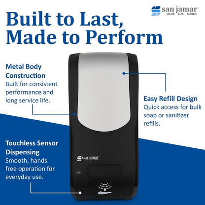 San Jamar Rely SH970BKSS Hybrid Foam Soap Dispenser, Black/Stainless Look