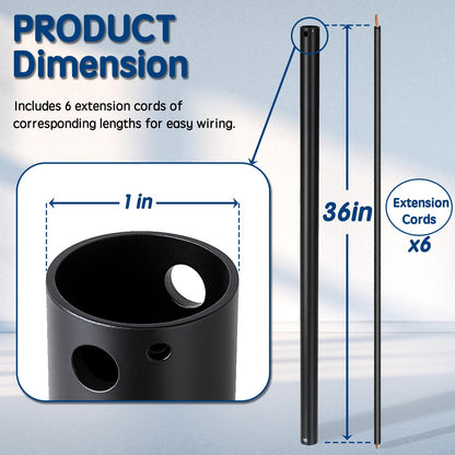 Feylan 36 Inch Ceiling Fan Downrod with UL Wires, Matte Black, 1-Inch Diameter, Unthreaded