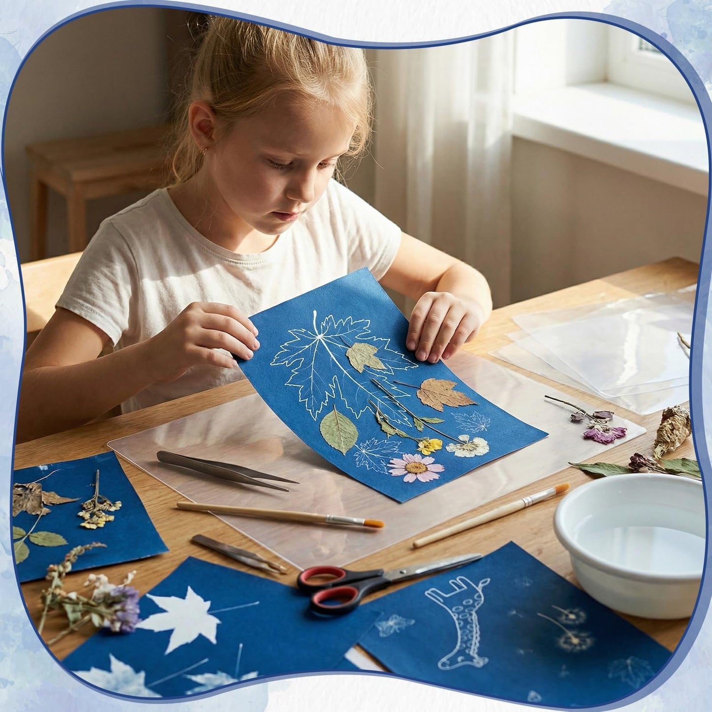 Cyanotype Kit with 50 Sheets Sun Print Paper & Acrylic Panel, Solar Printing Art Supplies for Nature Crafts, DIY Projects , Photography, Ideal for Arts Crafts, Gift