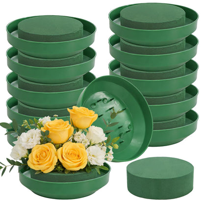 Dicunoy 12 Pack Flower Foam with Bowl, 6.5 Inch Round Wet Floral Blocks Bulk, DIY Arrangement Bowl Kit for Fresh Artificial Flower, Florist Plant Foam for Wedding Centerpiece Decor