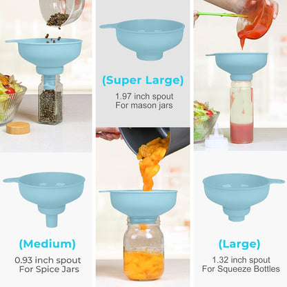 Wide Mouth Kitchen Funnel - Food Grade Plastic Canning Funnel with 4 Sizes Spouts for Mason Jars