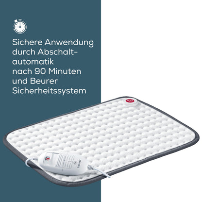 Beurer HK 41 Heating Pad Cuddly Heat Pad with 3 Temperature Settings and Automatic Shut-Off, Machine Washable, Made in Europe, White/Grey