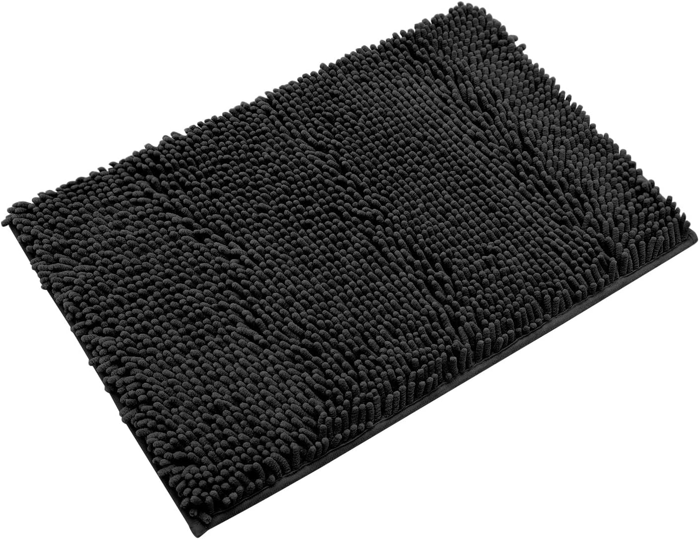 Non-Slip Bath Rug, Extra Soft Microfiber Bedroom Shag Carpet with Anti-Slip Backing, 12 x 24 Inches, Black