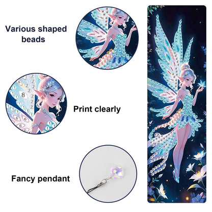 JISHSHAY 4 PCS Diamond Art Bookmarks Diamond Painting Book Marks Gem Art Bookmarkers Gem Painting Book Markers Mosaic Kits for Adults Special Drills with Crystal Pendants Fairy Elf
