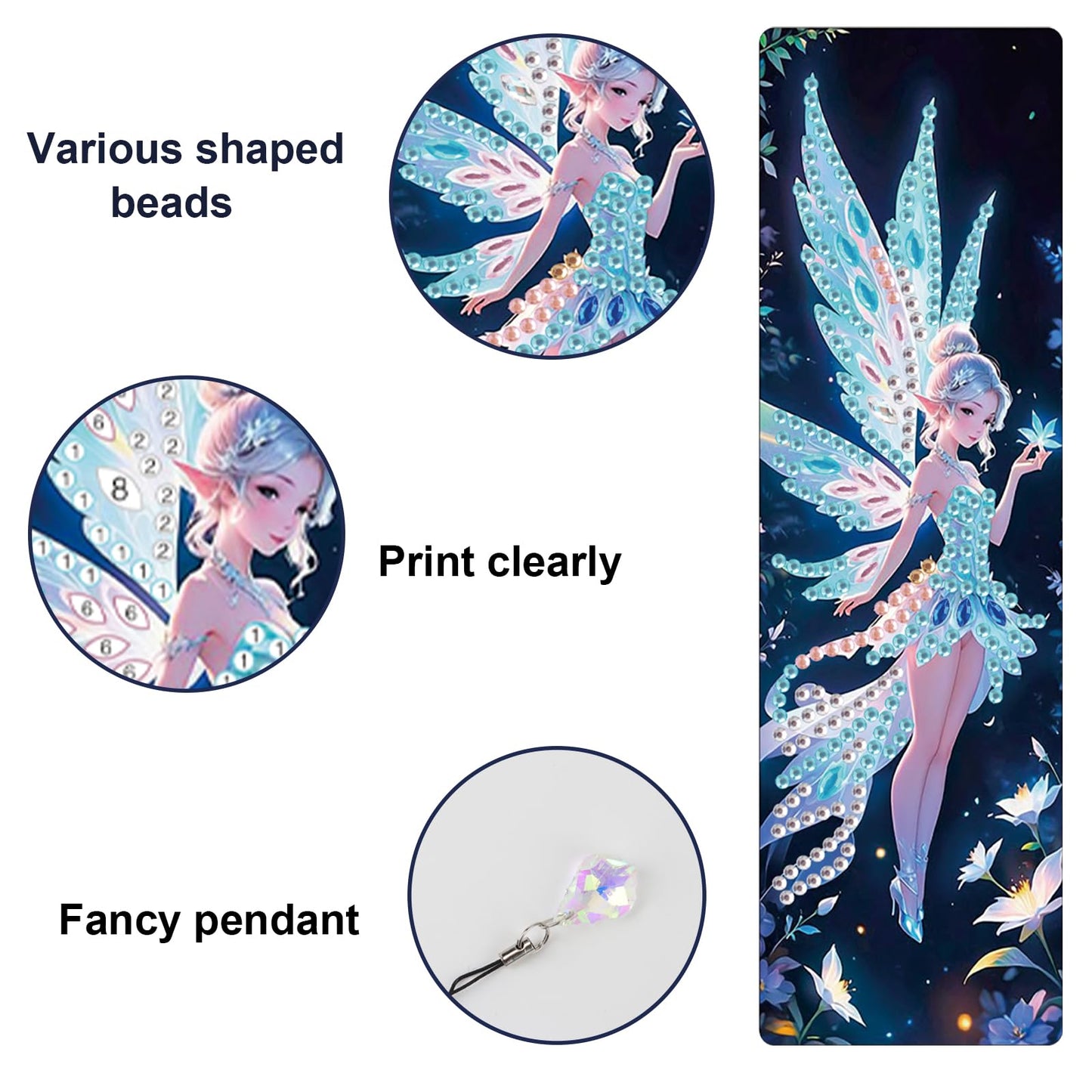 JISHSHAY 4 PCS Diamond Art Bookmarks Diamond Painting Book Marks Gem Art Bookmarkers Gem Painting Book Markers Mosaic Kits for Adults Special Drills with Crystal Pendants Fairy Elf