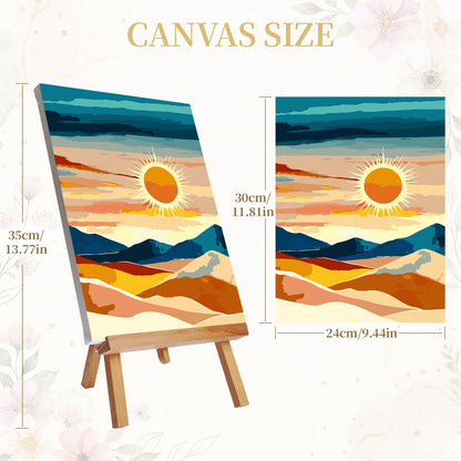Ninonly Paint by Numbers Kit for Adults with Framed Canvas 4 Pack, Sunrise Paint by Number Arts Kits for Beginner with Wooden Easel, Acrylic Set, Brushes for Home Decor, 9 * 12 Inch