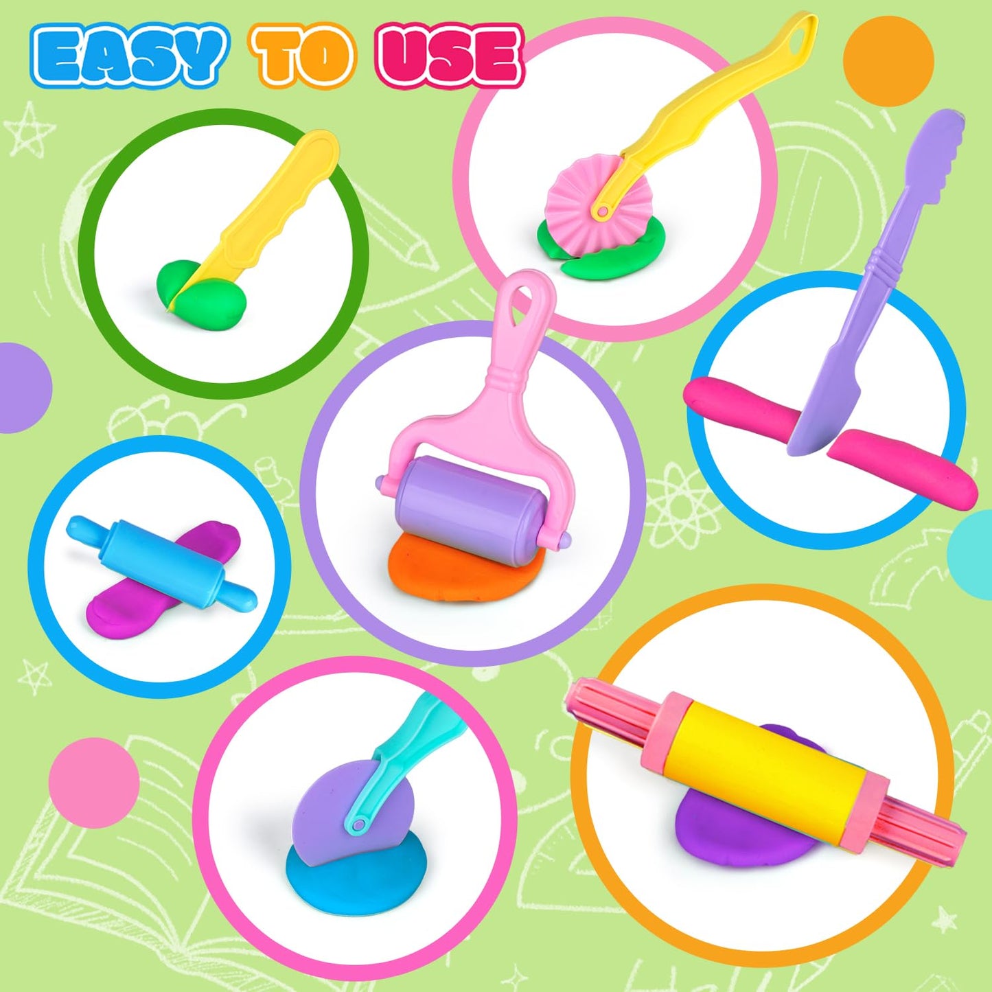 Dough Tools Set, 34 Pcs Dough and Clay Accessories with Stamp, Cutters, Dino Maker, Animals Molds, Rolling Pins, Modeling Clay Play Tools Kit for Boys Girls