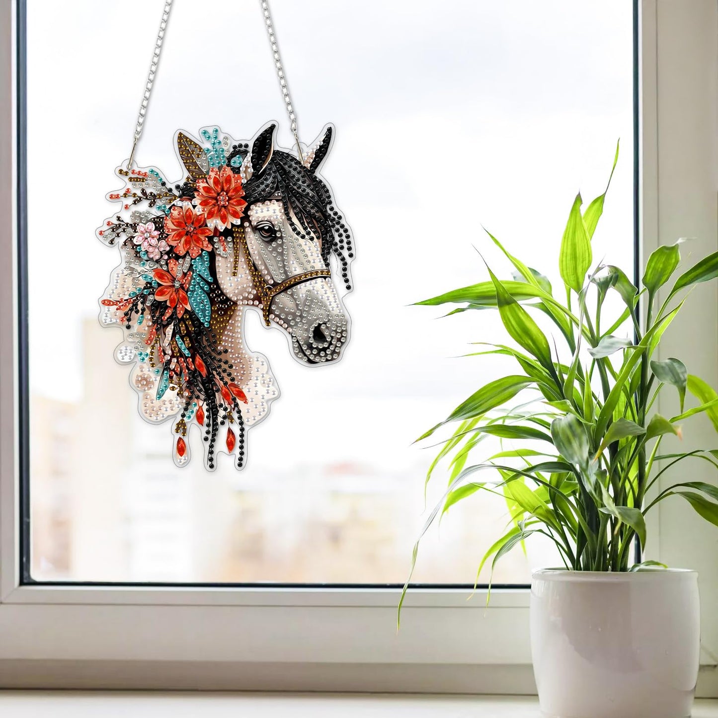 NAIMOER DIY Hanging Diamond Art Kits for Adults, Horse Diamond Painting Kits, Special Shaped Rhinestone, Acrylic 5D Gem Art Craft Window Pendants Home Garden Wall Hanging Ornament Kits