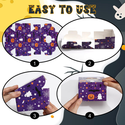 LemonRoad 48 Pcs Halloween Cookie Boxes with Window Pumpkin Witch Ghosts Spider Paper Treat Boxes for Cookies Candy or Small Cupcake Wrapping in Halloween Party Supplies
