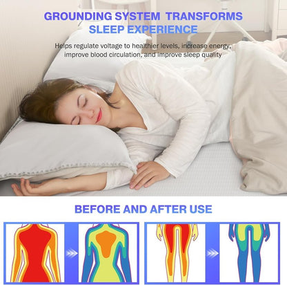 OneAmg Grounding Sheets Queen Size, Grounded Fitted Bed Sheet 10% Pure Silver Fiber + 90% Organic Cotton Bed Grounding Kit with grounding Cord for Improved Sleep & Wellness (White,80"x60"x15")