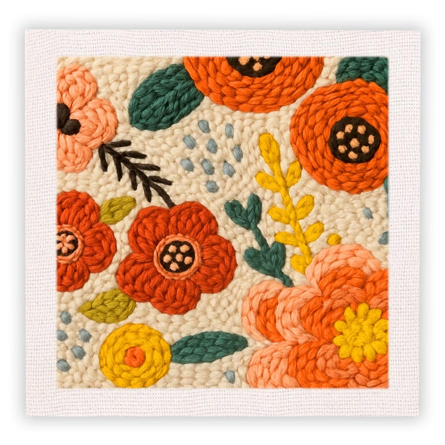 SDOYUNO Punch Needle Kit with Frame for Adults Beginners Kits 9.84 x 9.84 Inch Embroidery Starter Kits Punch Needle Kit with Flowers Pattern, Threader, Yarns, Rug Punch, DIY Craft Kits (Orange)