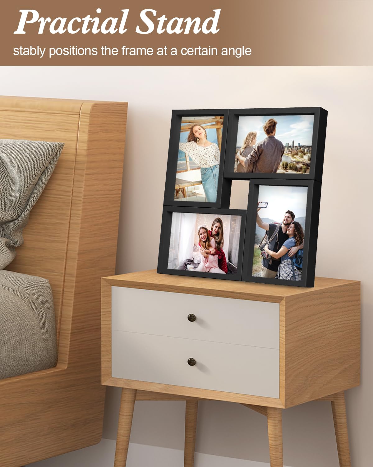 KAPIX 4x6 Picture Frames Collage, Collage Frame Wall Decor Display Four 4x6 Family Photos, Glass Front, Wall Hanging or Tabletop, Black