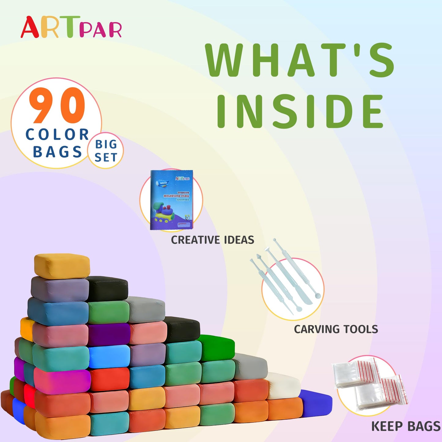 ARTPAR Air Dry Clay for Kids,90 Colors Modeling Model Magic Clay,DIY Molding Clay Starter Kit with Sculpting Tools,Soft and Non-Sticky,Art and Crafts for Boys & Girls 3-12 Years Old.