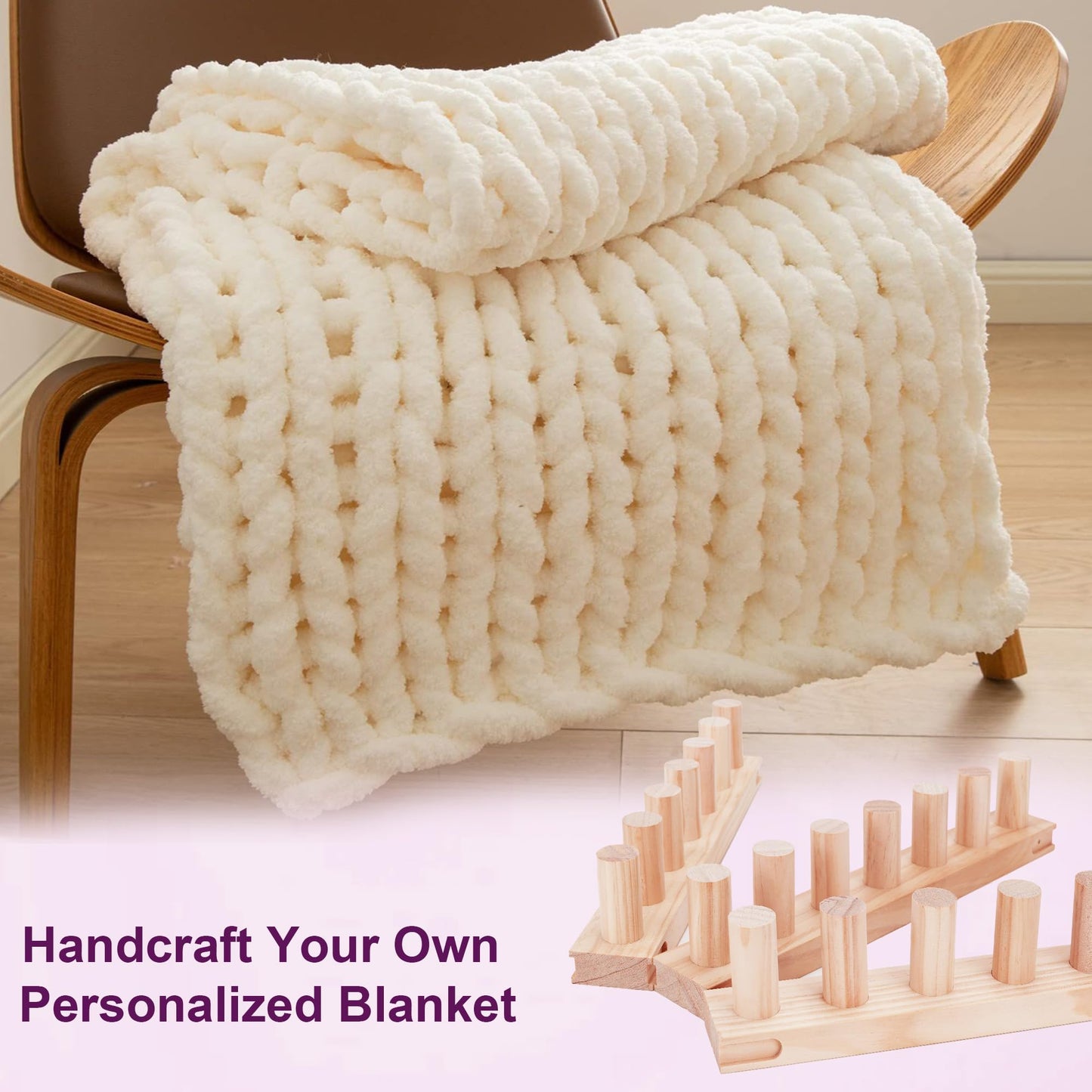 40” Chunky Knitting Blanket Loom - Customizable Knitting Looms - Adjustable Size & Portable Design Chunky Knit Blanket Loom - Beginner-Chunky Knitting for Beginners and Home Decoration