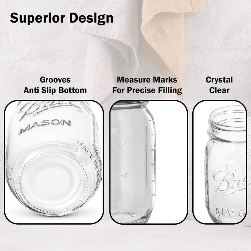 Ball Regular Mouth Mason Jars 8 oz. (12 Pack) - Half Pint Size Jars with Airtight Lids and Bands for Canning, Fermenting, Pickling, Meal Prep or DIY Decors
