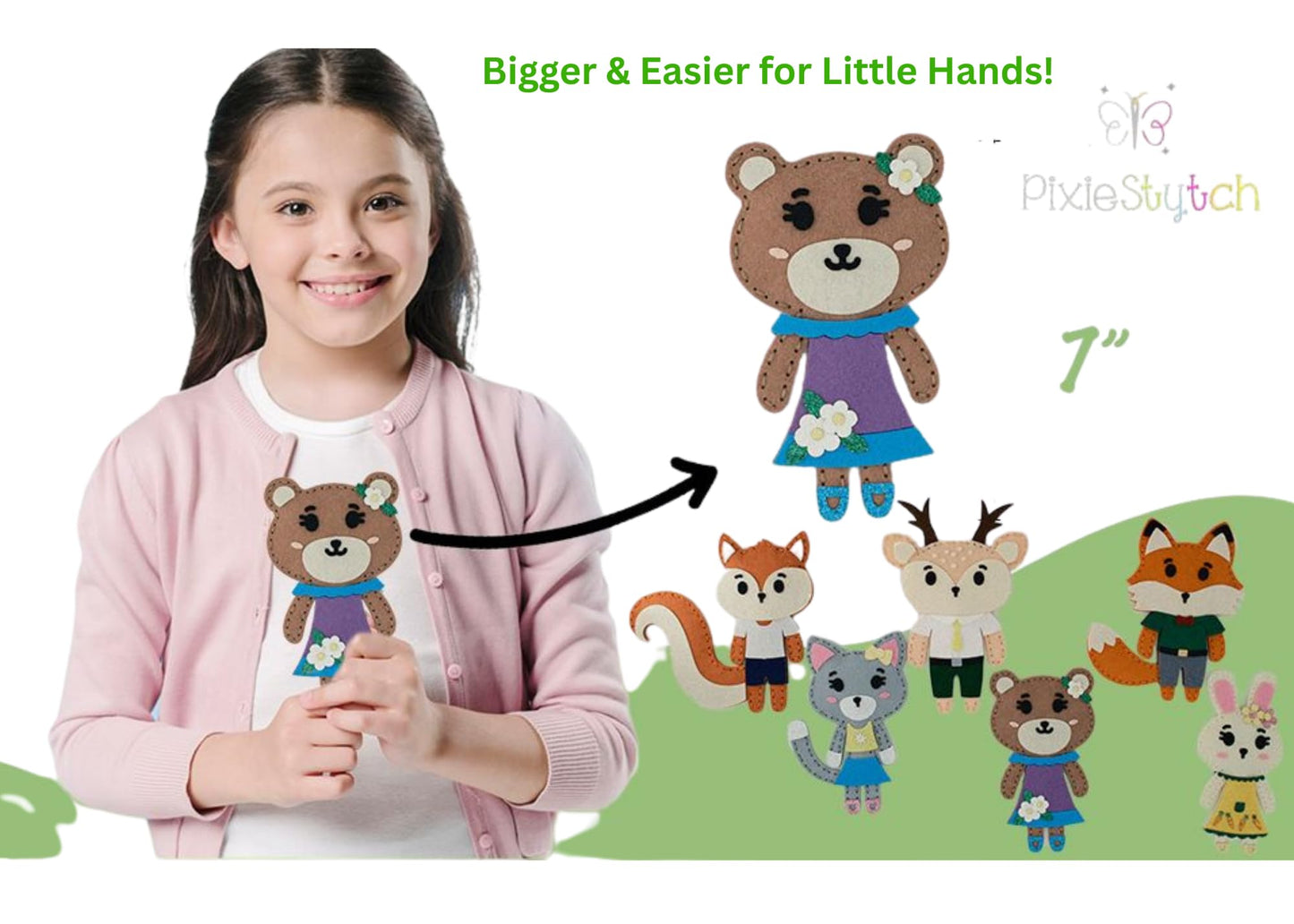 Pixiestytch Sewing Kit for Kids - Sew & Create 6 Adorable Stuffed Animal Projects - Fun DIY Craft Set for Ages 6 and up - Educational & Creative Sewing Kit for Girls & Boys - Gift for Young Crafters